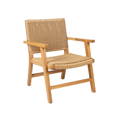 Outdoor Teak Wood Leisure Chair PE Wicker Weaving Patio Furniture High Quality