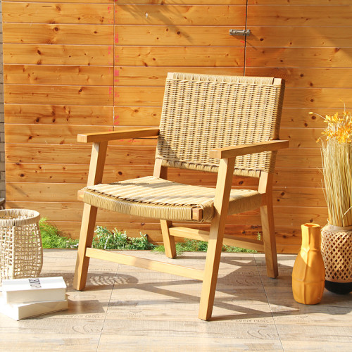 Outdoor Teak Wood Leisure Chair PE Wicker Weaving Patio Furniture High Quality