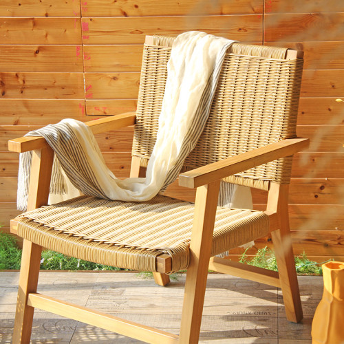 Outdoor Teak Wood Leisure Chair PE Wicker Weaving Patio Furniture High Quality