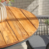 Industrial Aluminum Base Teak Wood Top Outdoor Restaurant Table