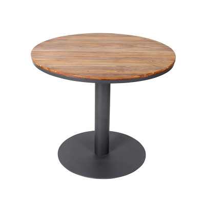 Industrial Aluminum Base Teak Wood Top Outdoor Restaurant Table