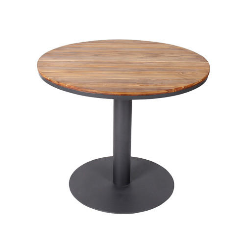 Industrial Aluminum Base Teak Wood Top Outdoor Restaurant Table
