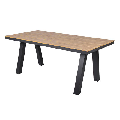 Rectangular Garden Table Plastic Wood Top Aluminum Frame Waterproof