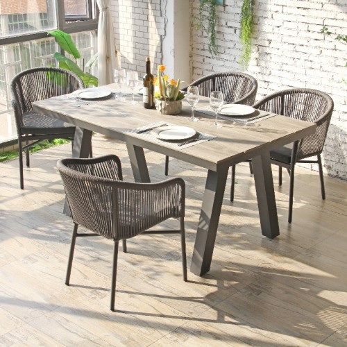 Rectangular Garden Table Plastic Wood Top Aluminum Frame Waterproof