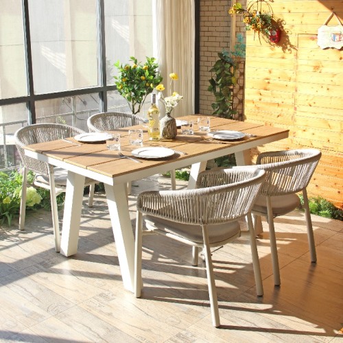 Rectangular Garden Table Plastic Wood Top Aluminum Frame Waterproof