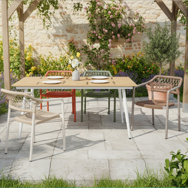 Multicolor Rope Woven Aluminum Outdoor Patio Dining Chairs And Table Set For Garden