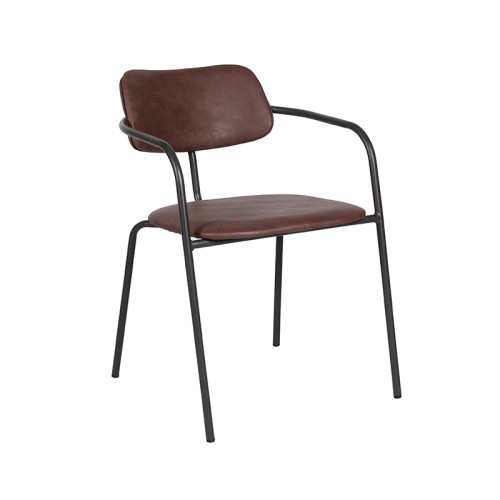 Nordic Design Metal Frame Leather Dining Chairs With Wood Table For Coffee Shop