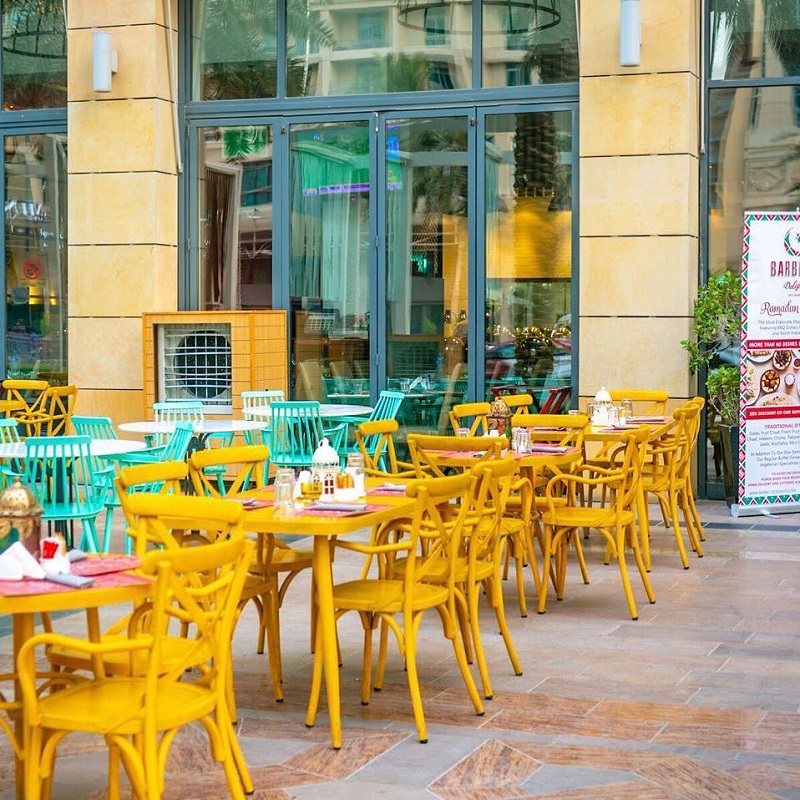 Commercial metal dining table and chairs set