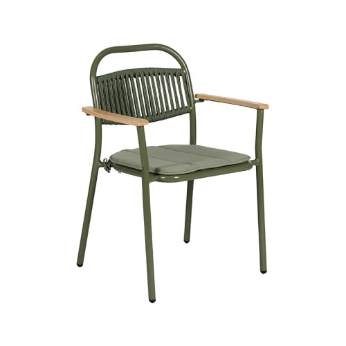 Modern Rope Weaving Aluminum Frame Garden Chairs With Wooden Armrests