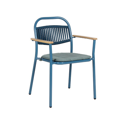Modern Rope Weaving Aluminum Frame Garden Chairs With Wooden Armrests