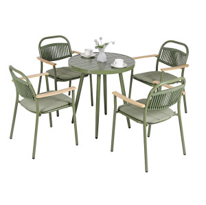 Modern Rope Weaving Aluminum Frame Garden Chairs With Wooden Armrests