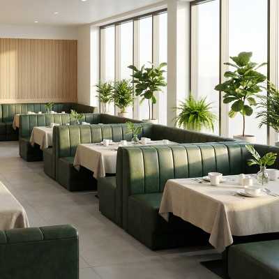 Customized Upholstered Leather Fabric Seating Booth For Cafes Restaurants Bars