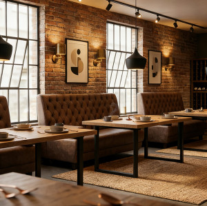 Customized Upholstered Leather Fabric Seating Booth For Cafes Restaurants Bars