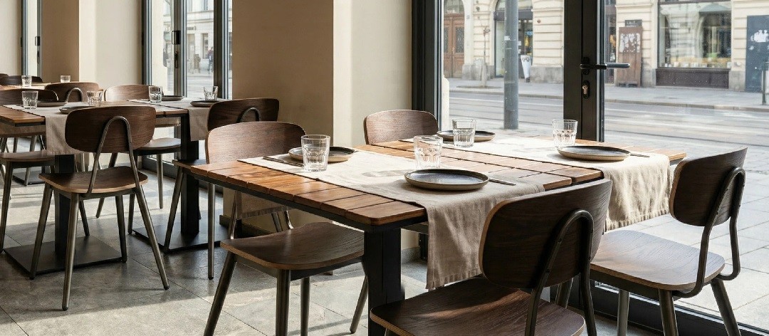 Wood-And-Metal Restaurant Furniture