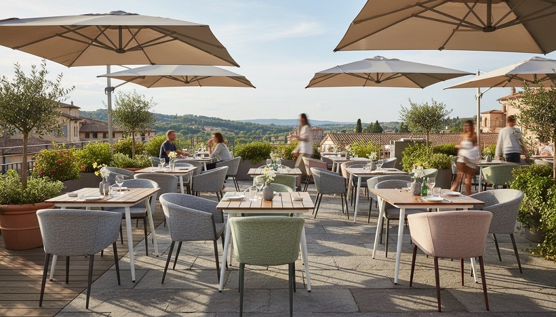 CDG Furniture commercial outdoor cafe furniture project, customized weatherproof seating