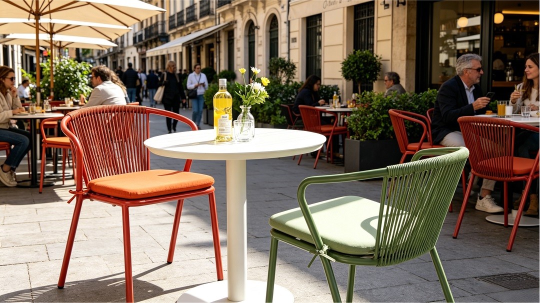 Synthetic rattan outdoor cafe seating, stylish and UV-resistant for hospitality projects