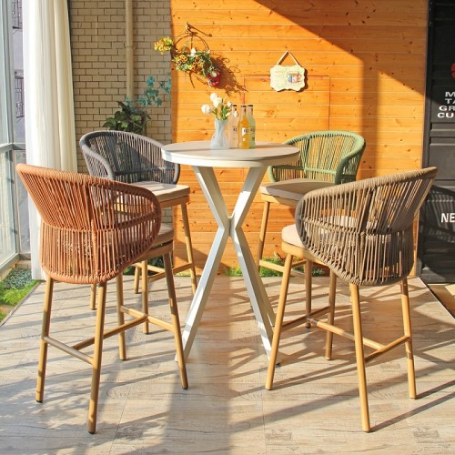 Multi Color Braided Rope High Bar Chair For Pool Club Pub Outdoor Patio