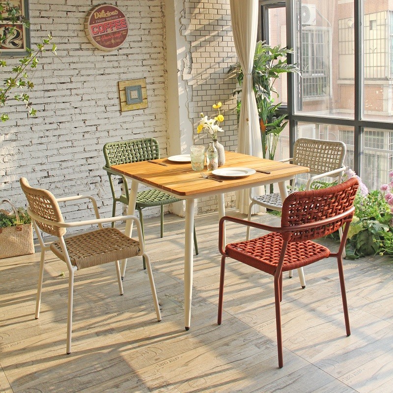 Commercial Teak Top Aluminum Outdoor Dining Tables For CaféS & Restaurants