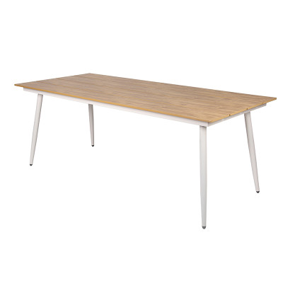 Waterproof Outdoor Plywood Table Wood Grain Slat Surface Aluminum Base