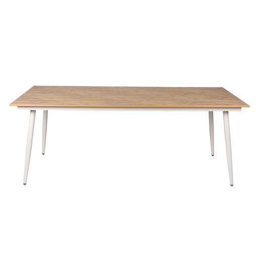 Waterproof Outdoor Plywood Table Wood Grain Slat Surface Aluminum Base
