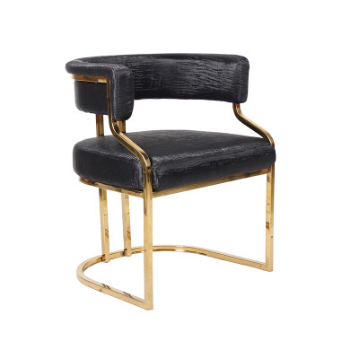 Commercial Dining Arm Chair Gold Stainless Base Black Textured Upholstery For Luxury Venues