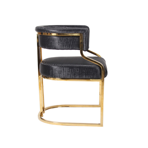 Commercial Dining Arm Chair Gold Stainless Base Black Textured Upholstery For Luxury Venues
