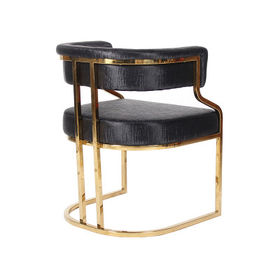 Commercial Dining Arm Chair Gold Stainless Base Black Textured Upholstery For Luxury Venues