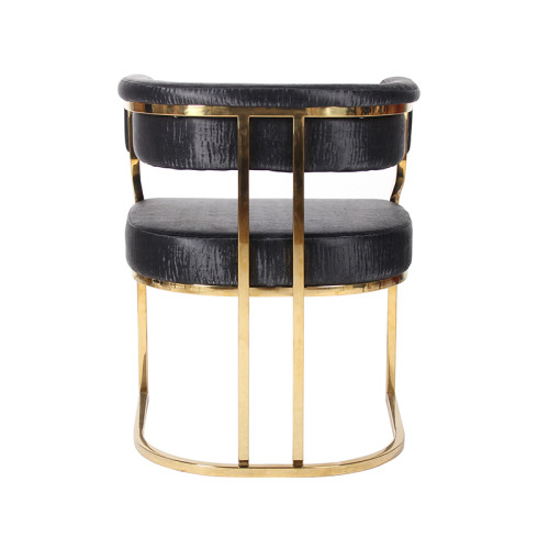 Commercial Dining Arm Chair Gold Stainless Base Black Textured Upholstery For Luxury Venues