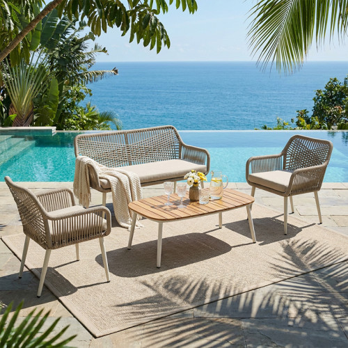 Contemporary Rope Outdoor Sofa Set Furniture With Cushions And Table