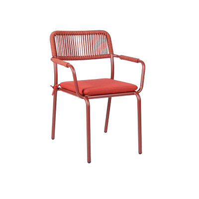 Breathable Rope Weave Chair With Soft Cushion Metal Legs For Outdoor Dining