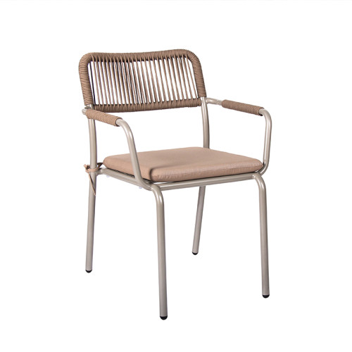 Breathable Rope Weave Chair With Soft Cushion Metal Legs For Outdoor Dining