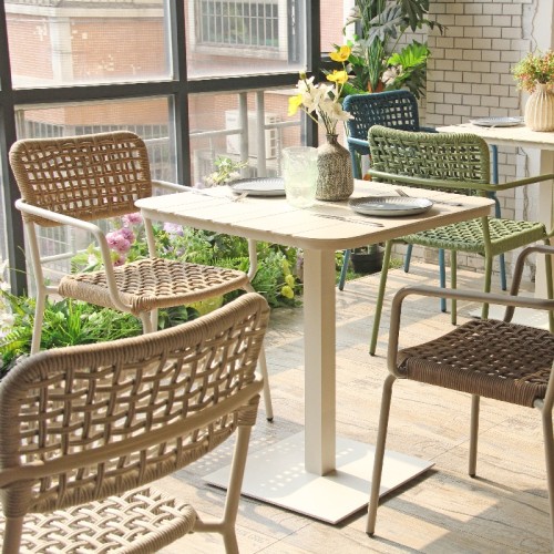 Backyard Patio Rope Weave Chair Aluminum Dining Table Furniture Set