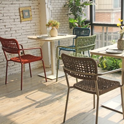 Backyard Patio Rope Weave Chair Aluminum Dining Table Furniture Set