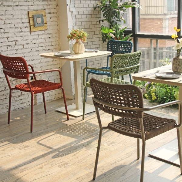 Backyard Patio Rope Weave Chair Aluminum Dining Table Furniture Set