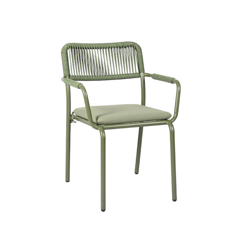 Outdoor Rope Woven Dining Chair Aluminum Garden Table Set For Bistro Cafe