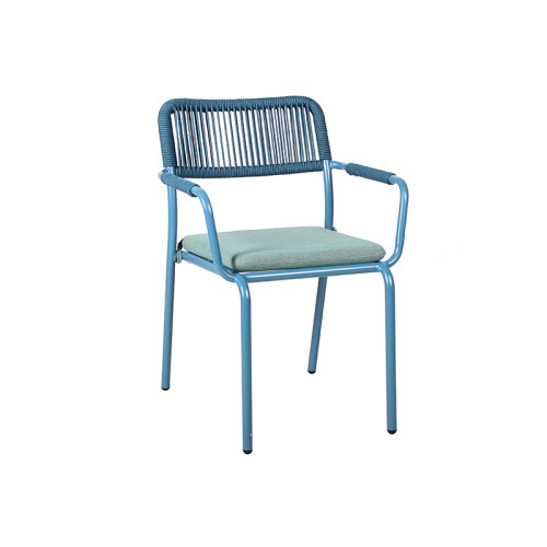 Outdoor Rope Woven Dining Chair Aluminum Garden Table Set For Bistro Cafe