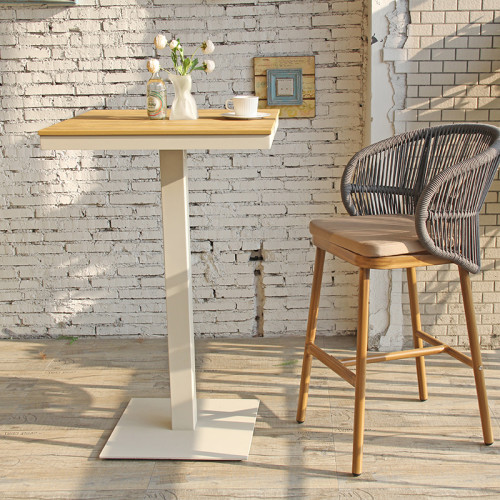 Outdoor Square 28 Inch White Metal Patio High Top Bistro Pub Dining Table