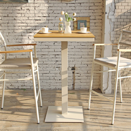 Outdoor Square 28 Inch White Metal Patio High Top Bistro Pub Dining Table