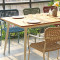 Outdoor Dining Set Teak Wood Top Table Hand Weaving Rope Chairs For Patio