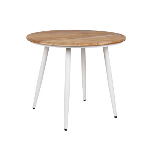 Round Dinner Table Weatherproof Teakwood Slat Top Aluminium Legs
