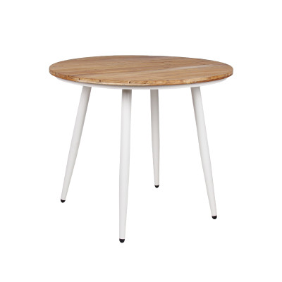 Round Dinner Table Weatherproof Teakwood Slat Top Aluminium Legs