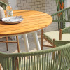 Round Dinner Table Weatherproof Teakwood Slat Top Aluminium Legs