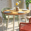 Round Dinner Table Weatherproof Teakwood Slat Top Aluminium Legs
