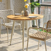 Round Dinner Table Weatherproof Teakwood Slat Top Aluminium Legs