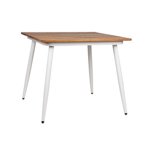 Weather Resistant Outdoor Dining Square Table Metal Frame Teakwood Top