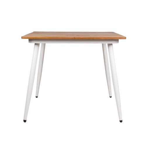 Weather Resistant Outdoor Dining Square Table Metal Frame Teakwood Top