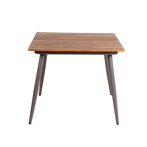 Weather Resistant Outdoor Dining Square Table Metal Frame Teakwood Top