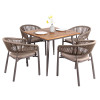 Weather Resistant Outdoor Dining Square Table Metal Frame Teakwood Top