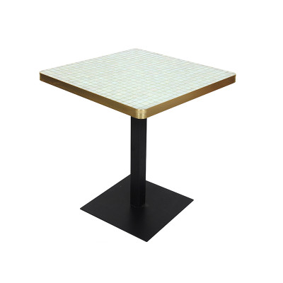 Elegant Golden Mosaic Square Table Top With Metal Stand For Patio Balcony Cafe Use