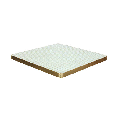 Elegant Golden Mosaic Square Table Top With Metal Stand For Patio Balcony Cafe Use